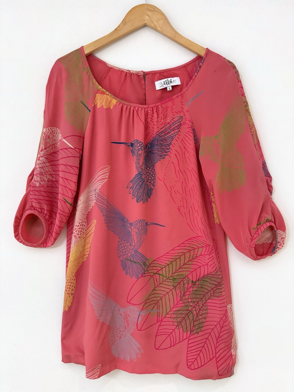 Coral Hummingbird Print Women's Blouse
